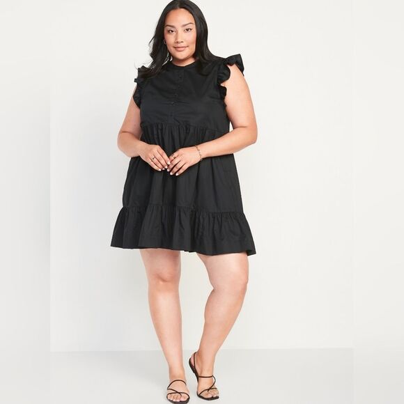 Forever 21 Women's Plus Size 3x 22W NWOT BLACK Ruffle Flounce Tiered Mini Dress - Picture 1 of 8